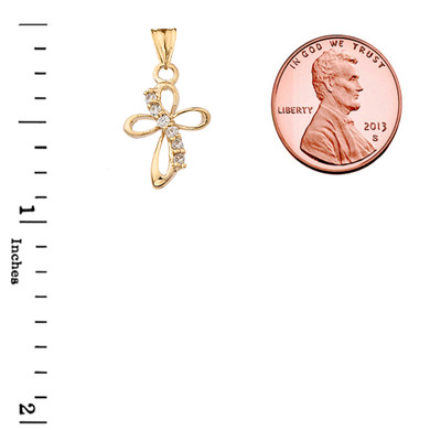 Gold Dainty Modern Cross Cubic Zirconia Pendant Necklace (Available in Yellow/Rose/White Gold)