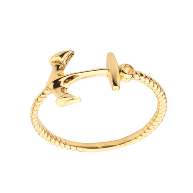 Gold Nautical Anchor Rope Band Ring