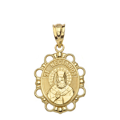 Saint Nectarios Pendant Necklace in Solid Gold (Yellow/Rose/White)