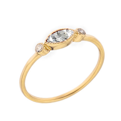 Dainty Genuine Stone and White Topaz Ring in Gold (Available in Yellow/Rose/White Gold)