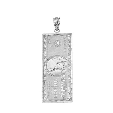 Sterling Silver Double Sided Million Dollar Bill Money Pendant Necklace (Medium)