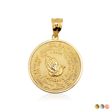 Solid Gold Serenity Prayer Medallion Necklace S/L (Available in Two-Tone Gold, Yellow Gold, Rose Gold, White Gold)