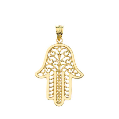 Yellow Gold Filigree Hamsa Hand Pendant