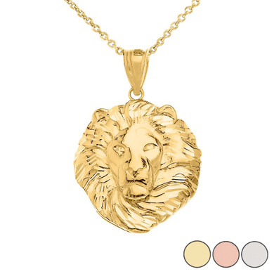 Solid Gold Lion King Head Pendant Necklace (Available in Yellow/Rose/White Gold) 1.31" (Medium)