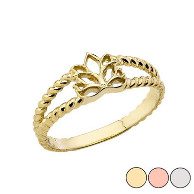 Gold Lotus Flower Bloom Rope Band Ring