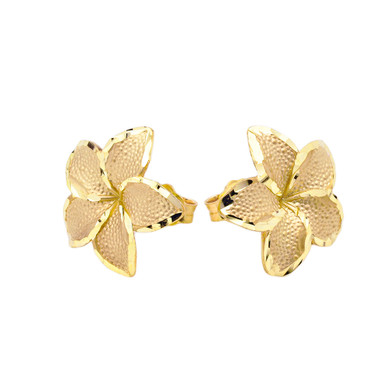 Gold Plumeria Flowers Stud Earrings (Available in Yellow/Rose/White Gold)