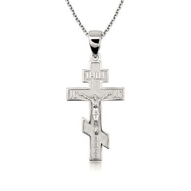 .925 Sterling Silver Jesus Crucifix Russian Orthodox Cross Pendant Necklace