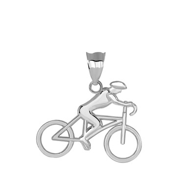 Male Cyclist Sports Pendant Necklace in Sterling Silver