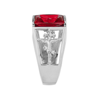 10K White Gold Custom Garnet Birthstone Cross Ring side view