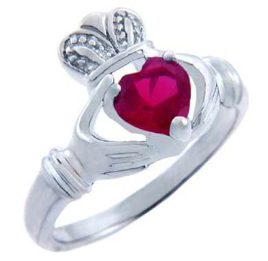 Silver CZ Birthstones Claddagh Heart Ring