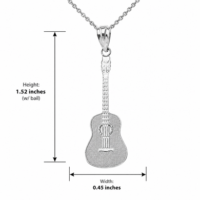 .925 Sterling Silver Acoustic Guitar Music Pendant Necklace