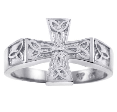 White Gold Mens Celtic Trinity Cross Ring