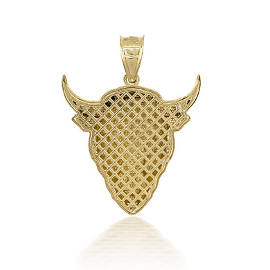 Yellow Gold 3D Bull Head Caged Back Pendant back