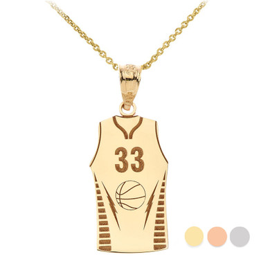 Gold Personalized Basketball Jersey Engravable Name & Number Sports Pendant Necklace