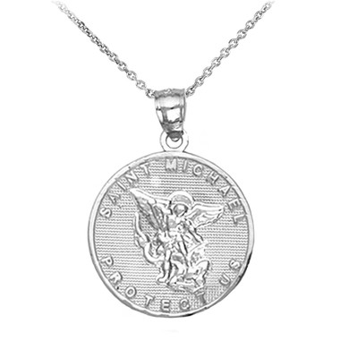 Saint Michael Silver Coin Pendant Necklace