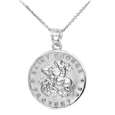 Sterling Silver Saint George Coin Pendant Necklace