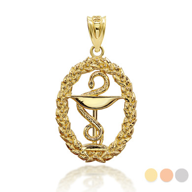 Gold Pharmacy Bowl Of Hygieia Oval Wreath Pendant