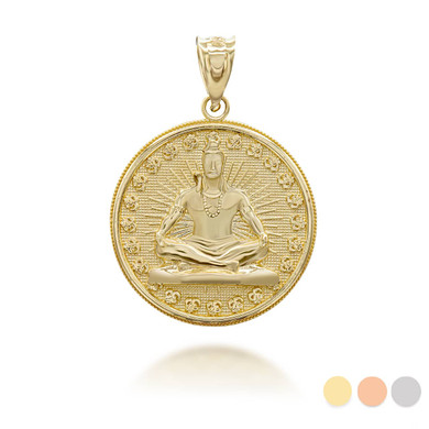 Gold Hindu Lord Shiva Milgrain Coin Pendant