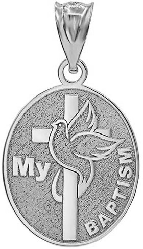 Sterling Silver My Baptism Dove Cross Engravable Oval Pendant Necklace With Name