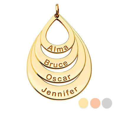 Gold Custom Engravable 4 Teardrop Name Pendant