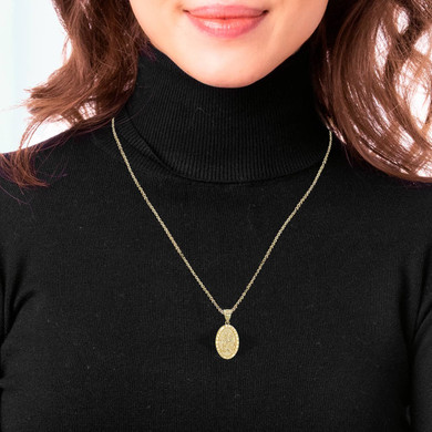 Yellow Gold Saint George and the Dragon Pendant Necklace On Model