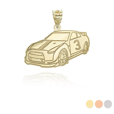 Gold Personalized Race Car Reversible Pendant