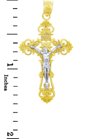 Two Tone Gold Crucifix Pendant - The Christ Crucifix