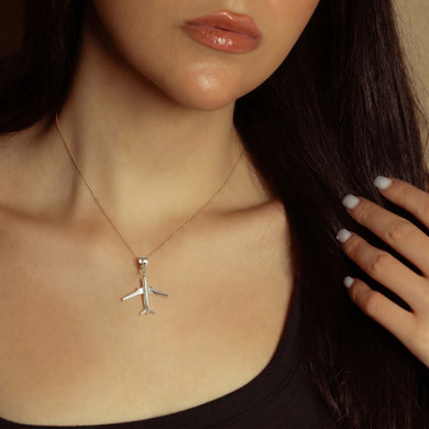 Silver Airplane Travel Charm Pendant Necklace