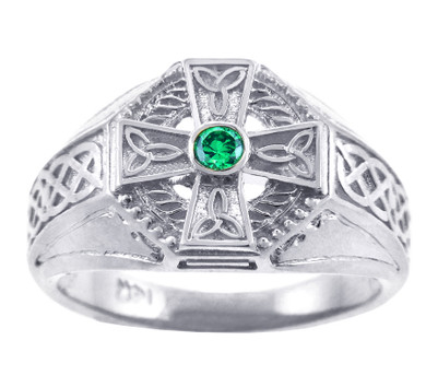 Men's Celtic Band- Silver Celtic Ring Mens with Emerald