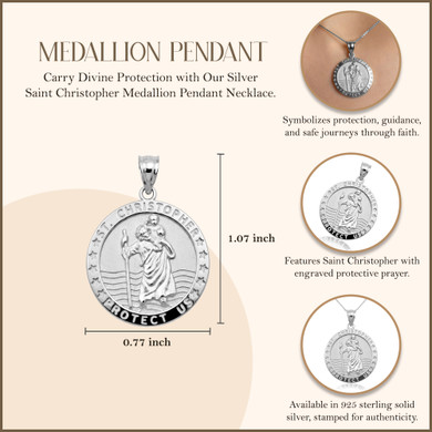 .925 Sterling Silver Religious Patron Saint Christopher Protection Medallion Pendant Necklace