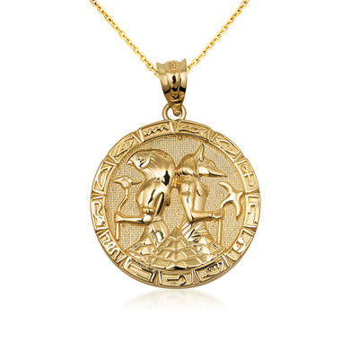 Gold Egyptian Anubis and Horus Medallion Necklace (Available in Yellow Gold, Rose Gold, White Gold)