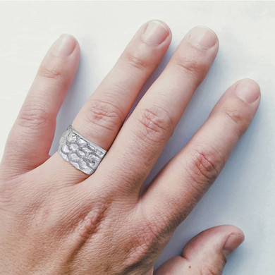 .925 Sterling Silver Nugget Men's Ring on a Model