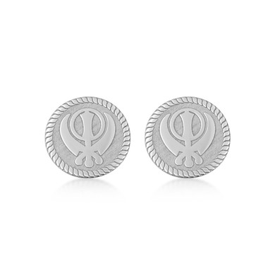 .925 Sterling Silver Sikh Khanda Sword Chakra Punjabi Cufflinks
