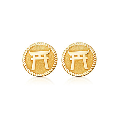 Gold Japanese Torii Gate Shinto Shrine Cufflinks