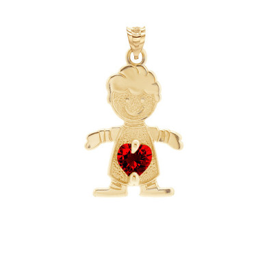 Yellow Gold Boy Heart Garnet Birthstone Pendant