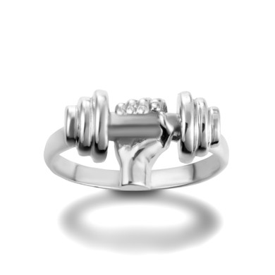.925 Sterling Silver Dumbbell Weightlifting Fitness Ring