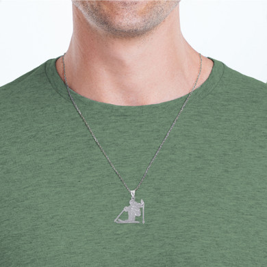 .925 Sterling Silver Engravable Snow Skier Sports Pendant Necklace on male model