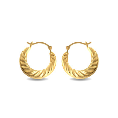 Yellow Gold Croissant Twisted Hoop Earrings