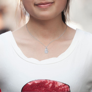 .925 Sterling Silver Teddy Bear Pendant Necklace on female model