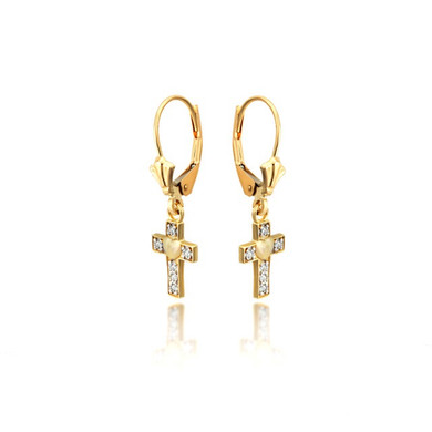 Gold Heart Cross Diamond Studded Love Earrings(Available in Yellow/Rose/White Gold)