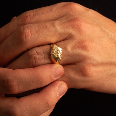 Yellow Gold Nugget Ring on male model