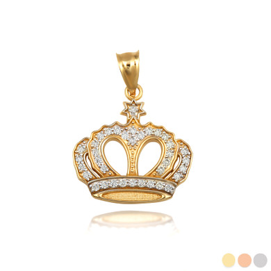 Gold Cubic Zirconia Royal Crown Pendant