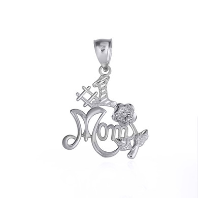 .925 Sterling Silver #1 Mom Rose Flower Diamond Cut Pendant