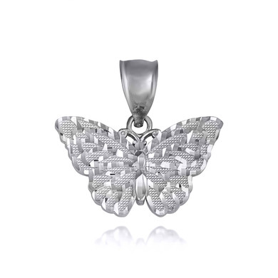 .925 Sterling Silver Butterfly Diamond Cut Pendant