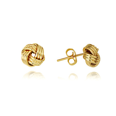 Yellow Gold Interlocking Love Knot Textured Stud Earrings