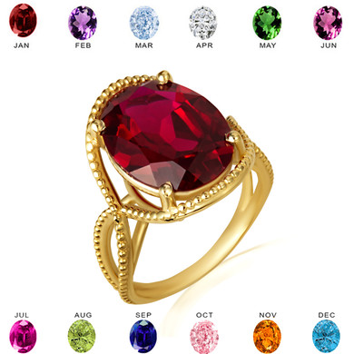 Gold Beaded Oval Gemstone Infinity Ring