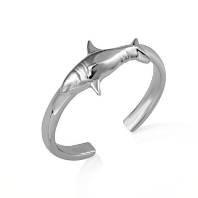 .925 Sterling Silver Marine Shark Toe Ring
