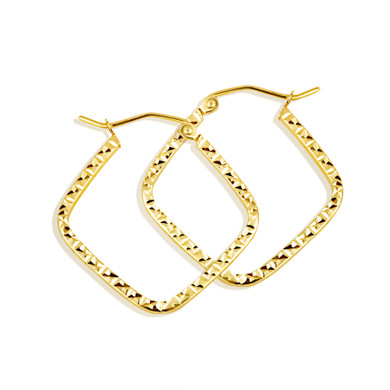 Gold Diamond Cut Square Hoop Textured Earrings