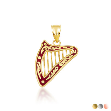 Gold Enamel Harp Music Pendant