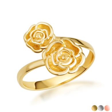 Gold Double Rose Flower Band Ring